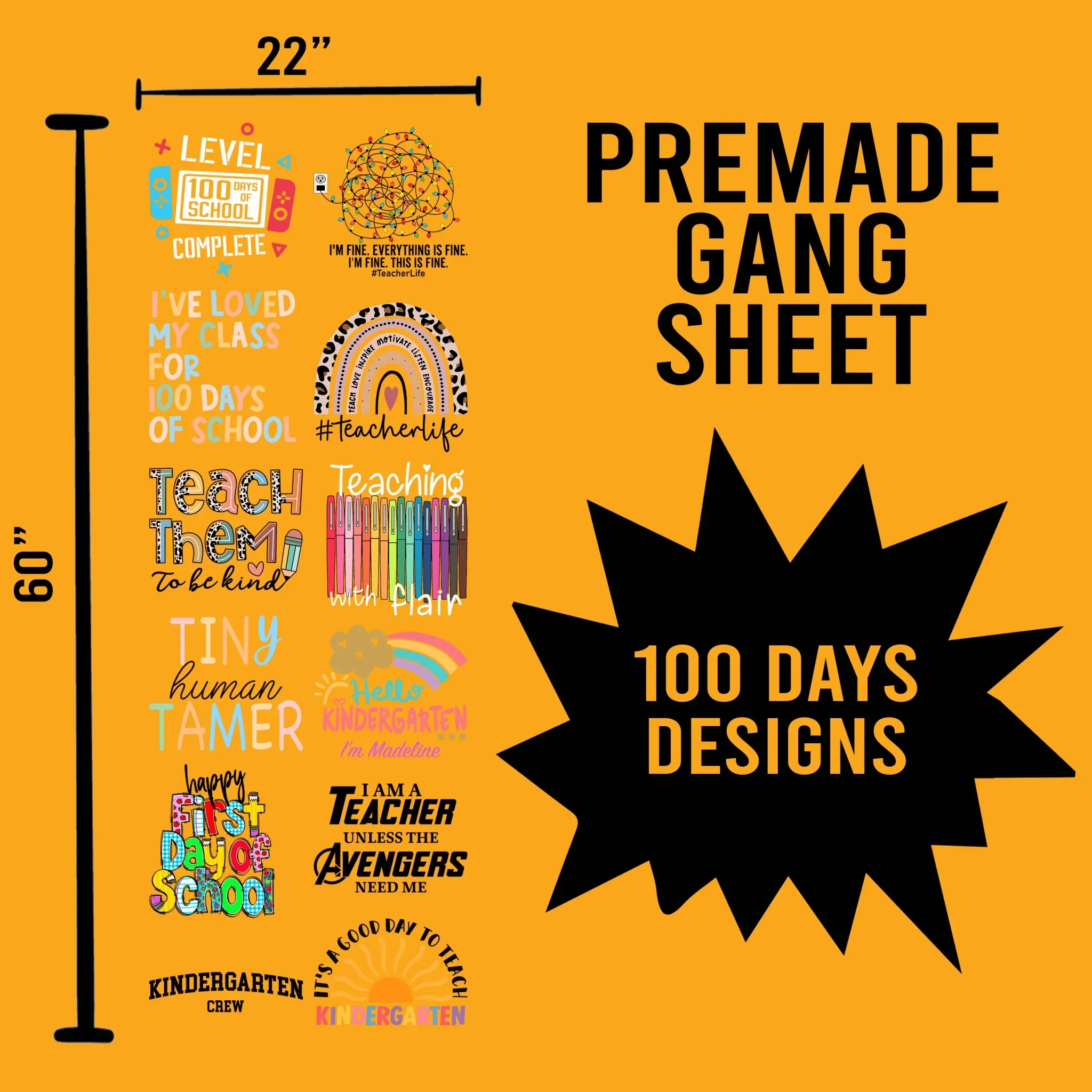 100 Days of School Premade Gang sheet-22X60 (Set 6)