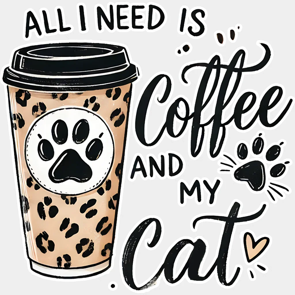 All I Need Is Coffee And My Cat - Cats Iron On DTF Transfer - Image 2