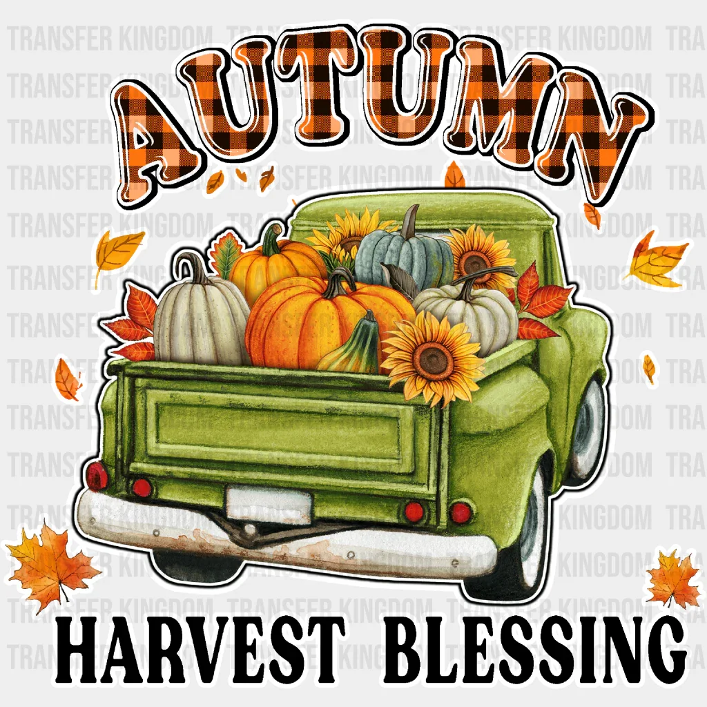 Autumn Harvest Blessing Green Truck - Fall DTF Transfer - Image 2