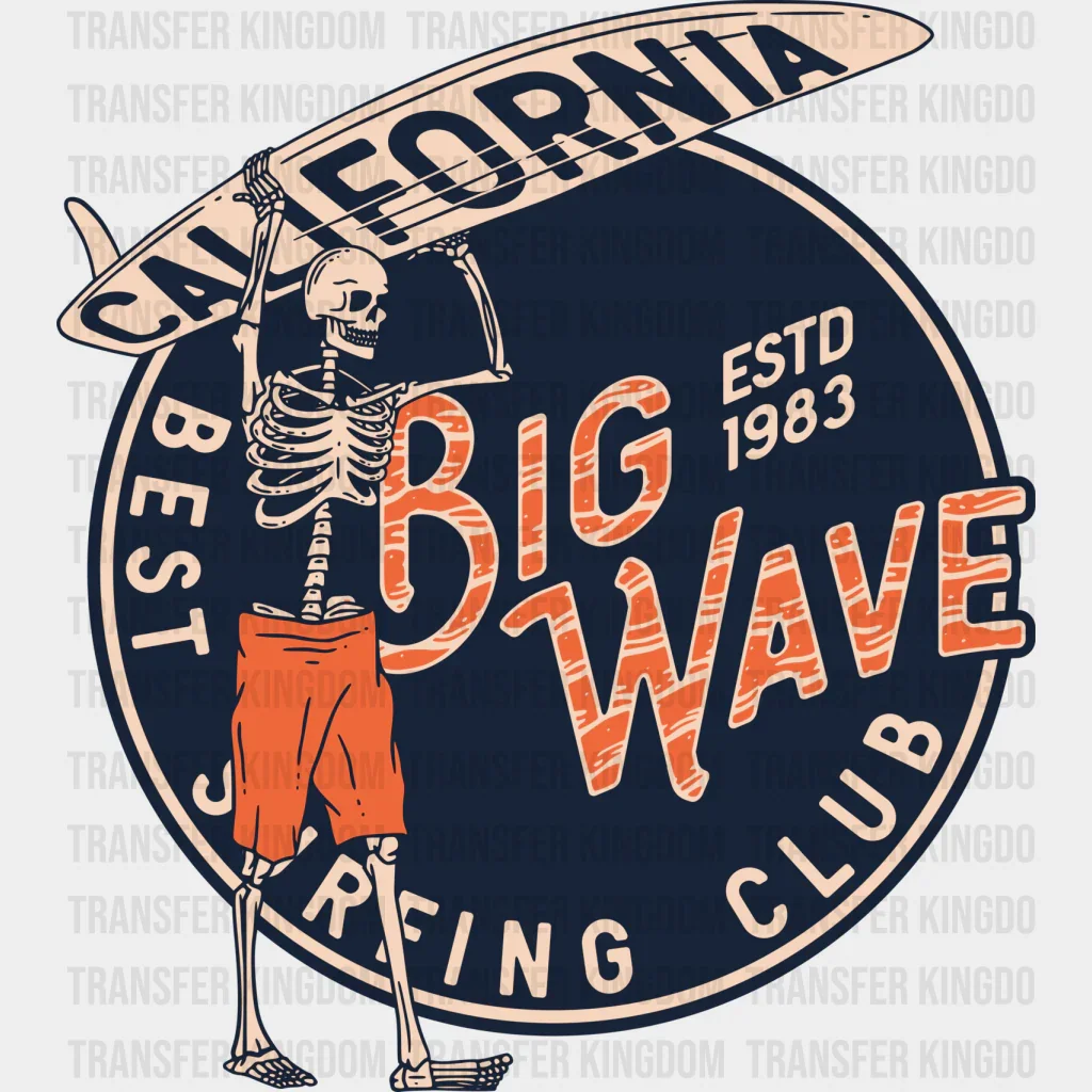 California Big Wave Skeleton Design - Surfing DTF Heat Transfer