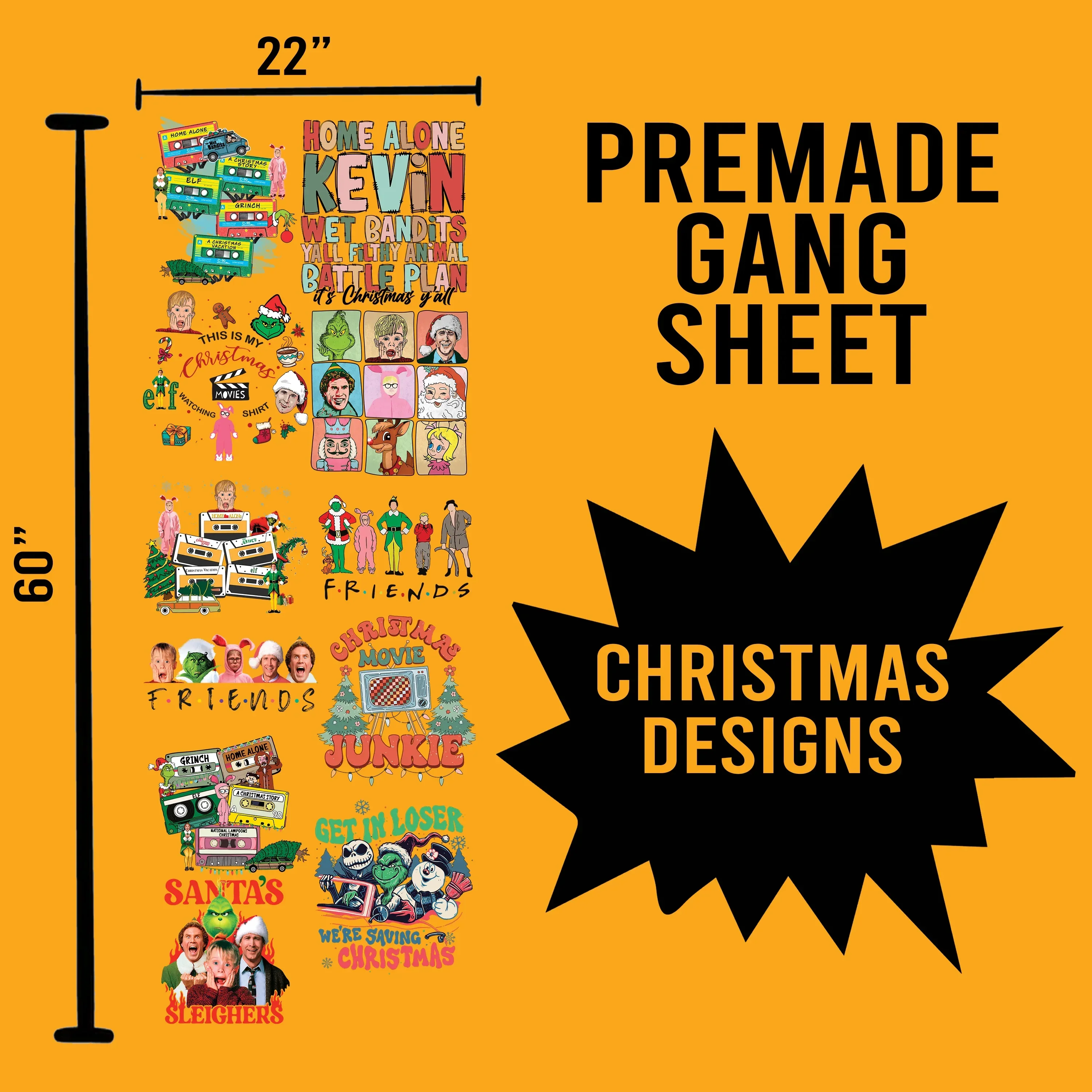 Christmas Premade Gang sheet Designs- 22X60