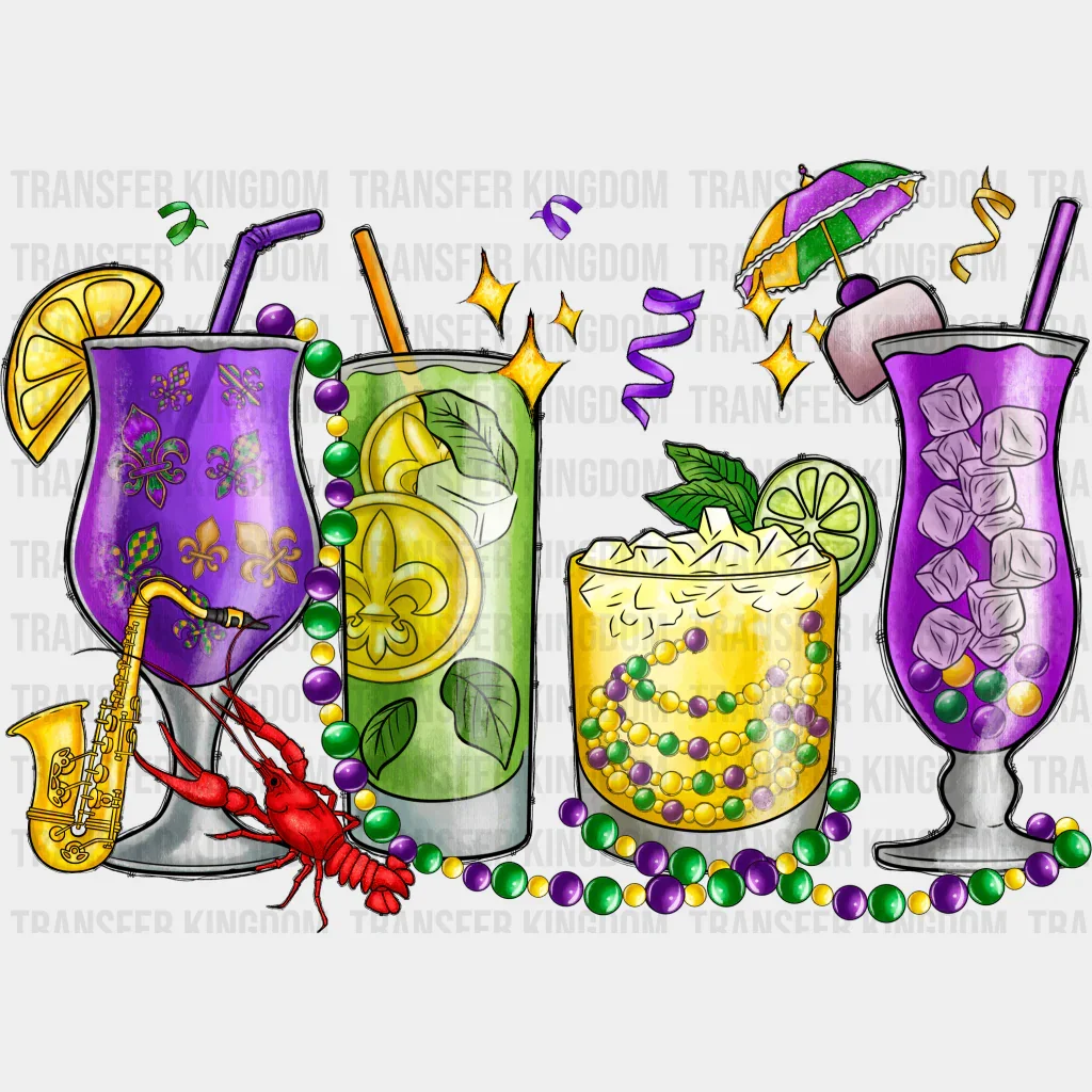 Cocktails Mardi Gras Design- Mardi Gras DTF heat transfer