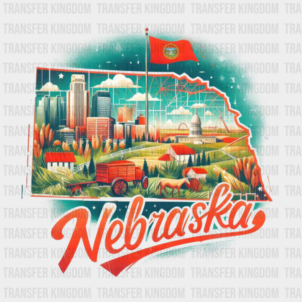 Colorful Nebraska State Design - State & Cities DTF Heat Transfer