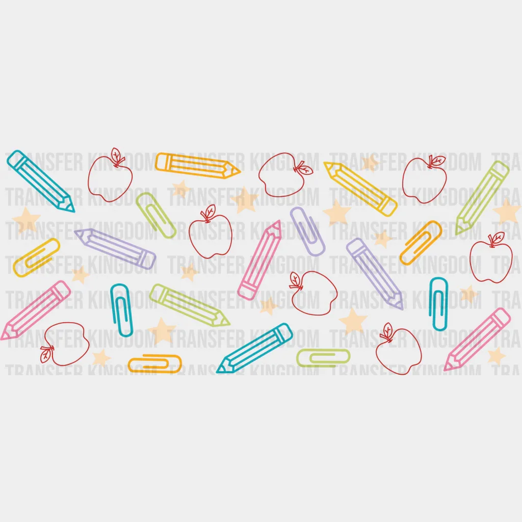 Crayons And Red Apples - Teacher Cup Wrap UV Sticker Permanent UV DTF Decal