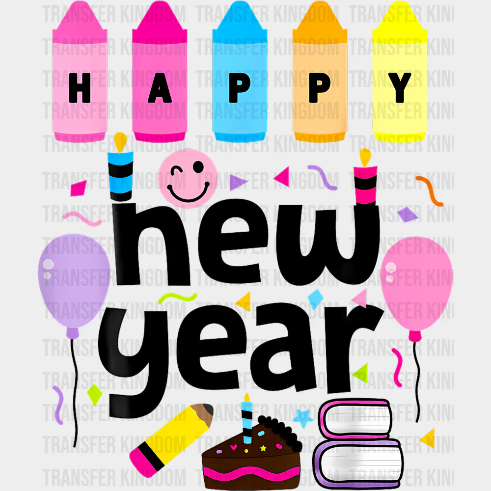 Crayons Happy New Year B&W - New Year DTF Transfer