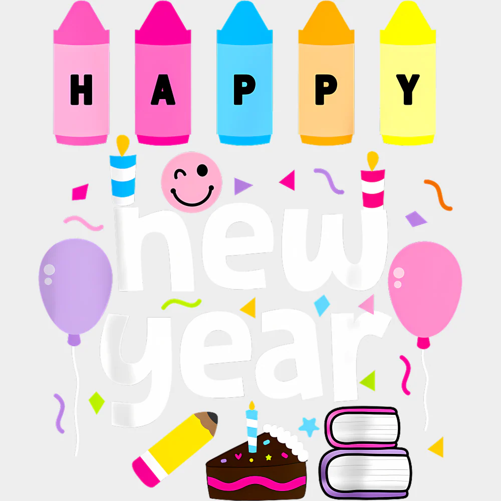 Crayons Happy New Year B&W - New Year DTF Transfer - Image 2