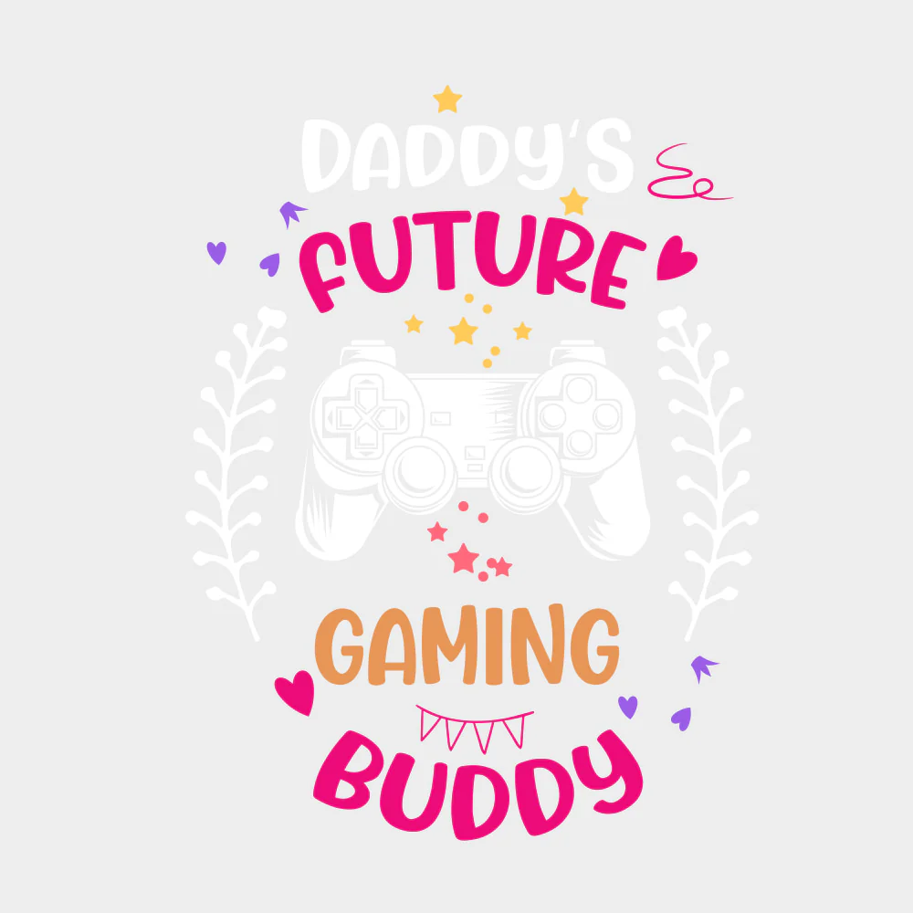 Daddy's Future Gaming Buddy B&W - Baby DTF Transfer - Image 2