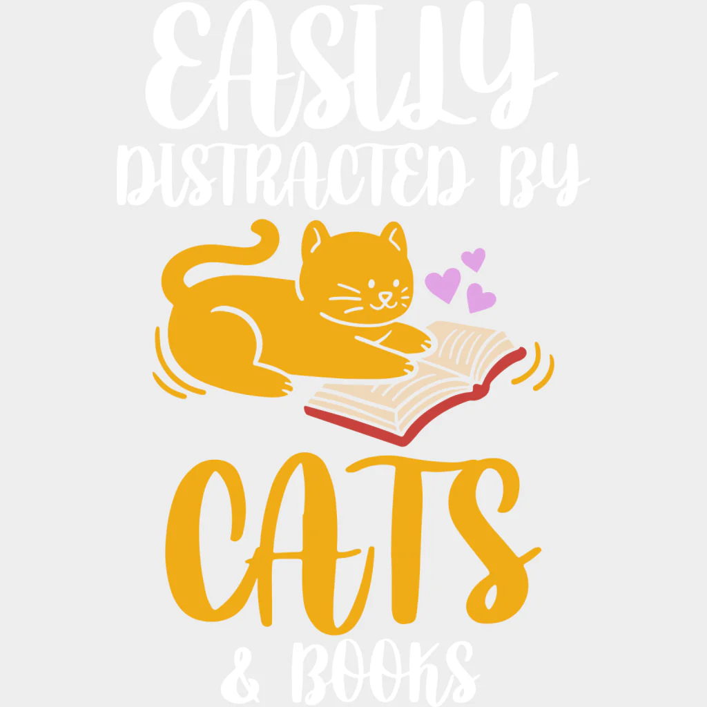 Easily Distracted By Cats & Books - Librarian DTF Transfers - Image 2