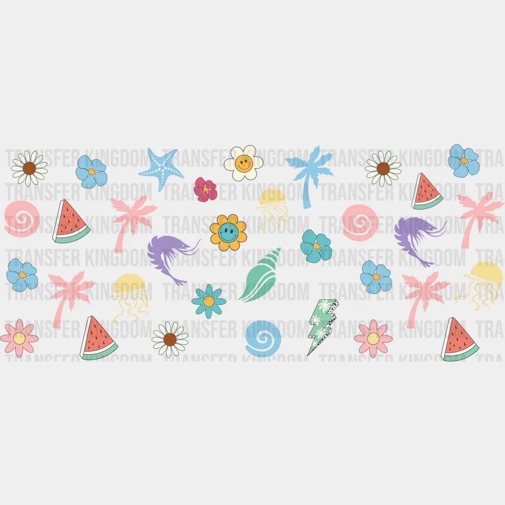 Flowers And Sea Life - Summer Cup Wrap UV Sticker Permanent UV DTF Decal