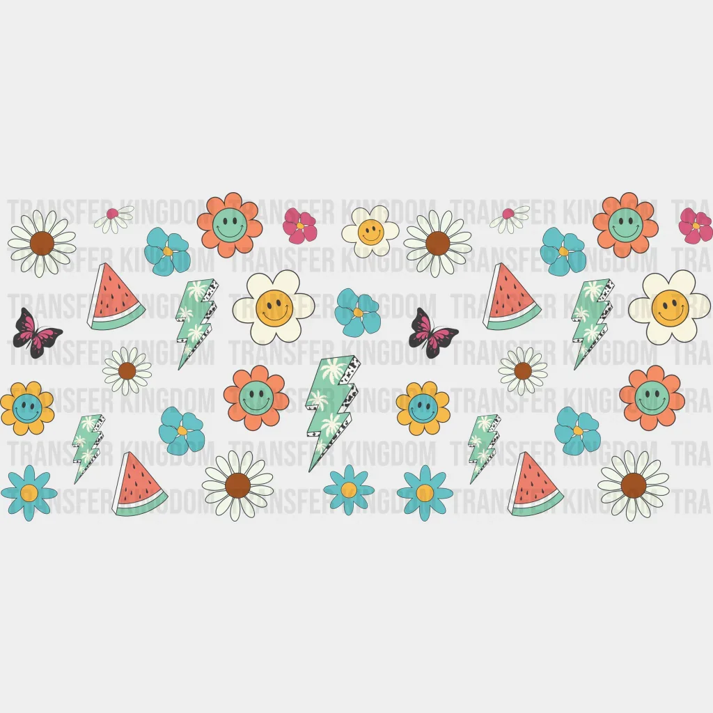 Flowers And Watermelon - Summer Cup Wrap UV Sticker Permanent UV DTF Decal