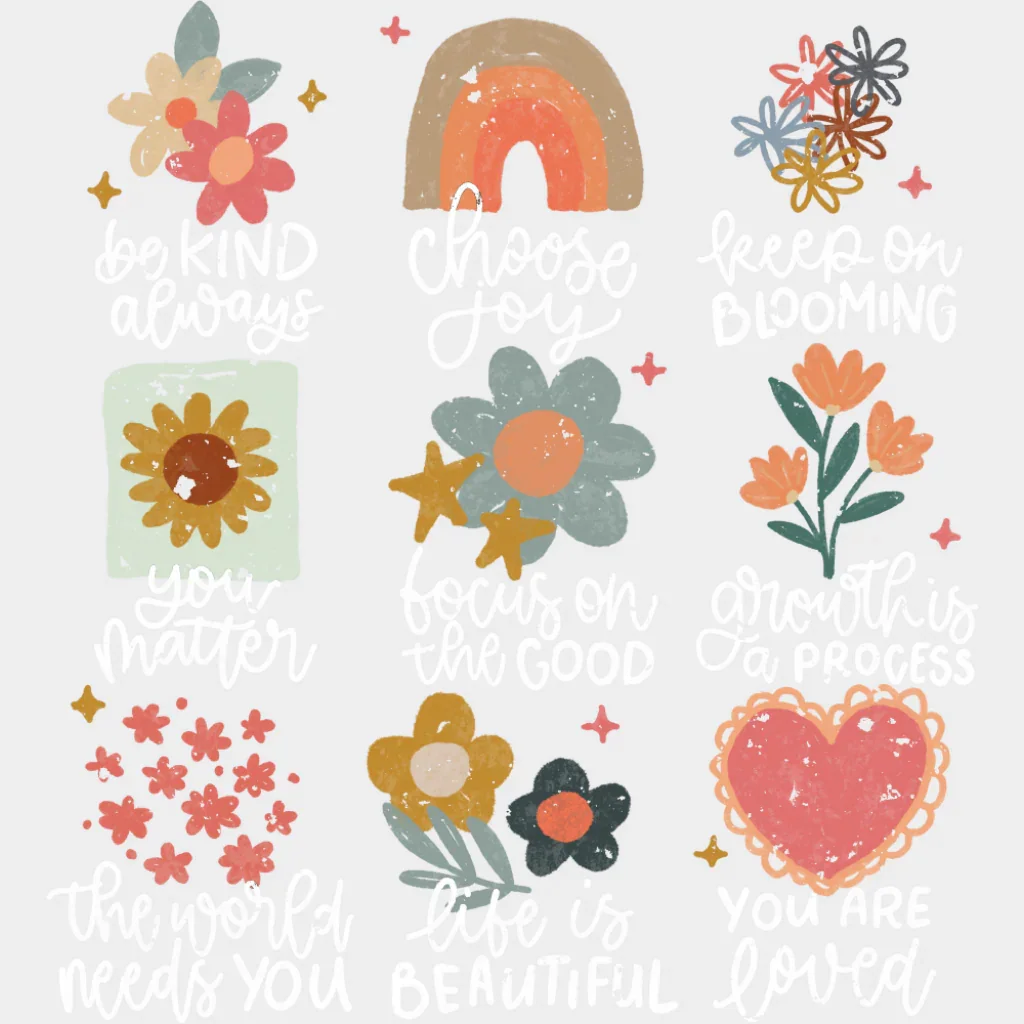 Flowers Heart Rainbow - Mental Health DTF Transfer - Image 2