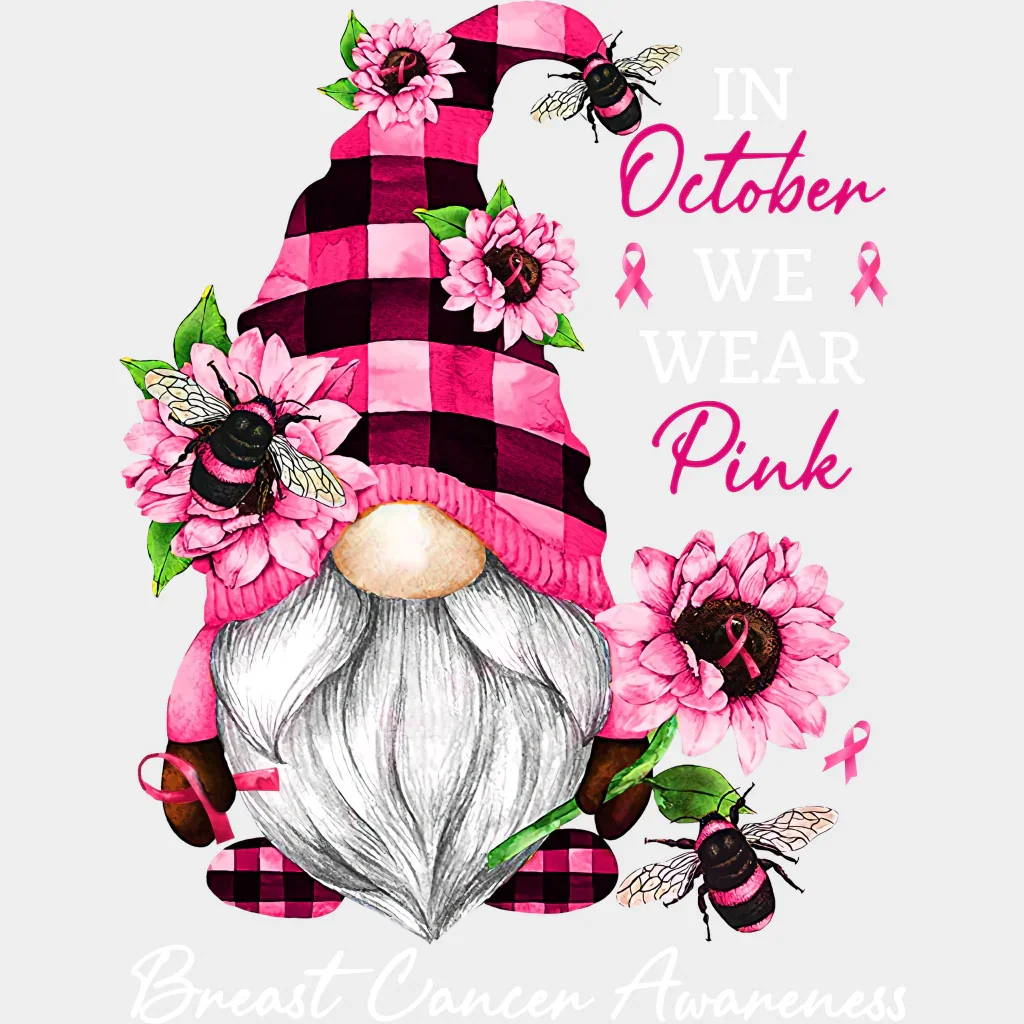 Gnomie In October We Wear Pink Breast Cancer Awareness Design - DTF heat transfer - Image 2