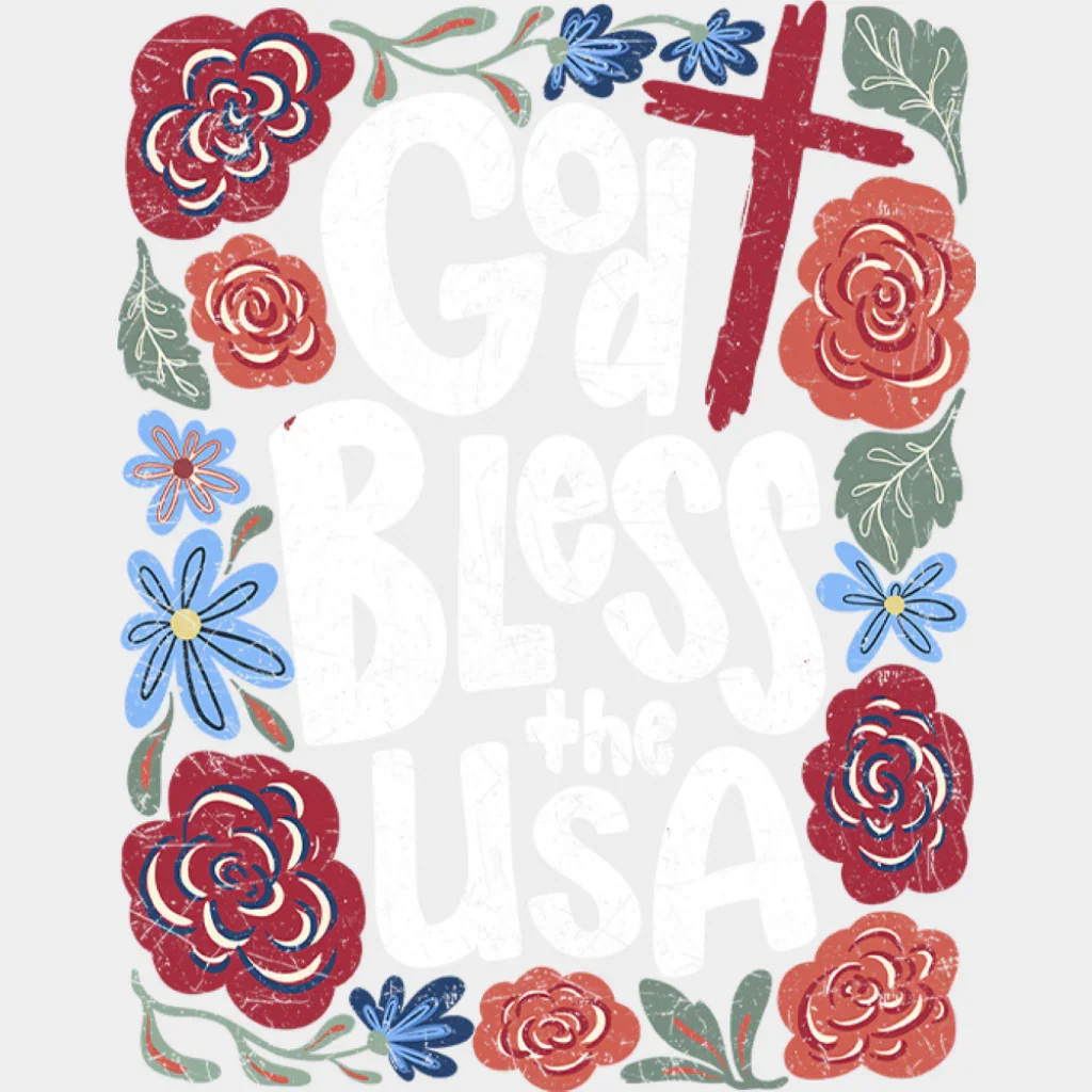 God Bless The USA Flowers - 4th Of July DTF Transfer - Image 2