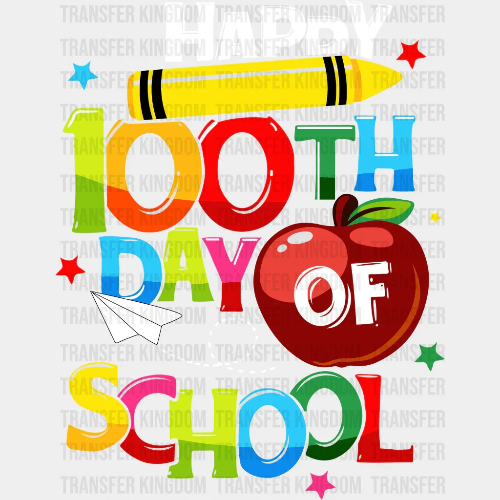 Happy 100th Day Of School Colorful Design - 100 Days Of School DTF heat transfer - Image 2