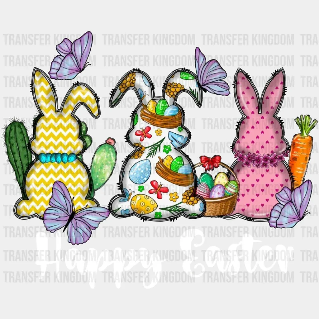 Happy Easter Bunnies with Butterflies Design- DTF heat transfer - Image 2