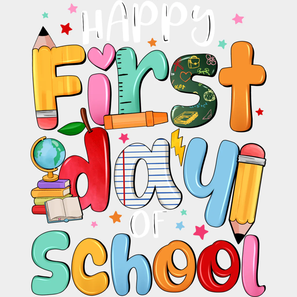 Happy First Day Of School, Colorful Stars - First Day Of School DTF Transfers - Image 2