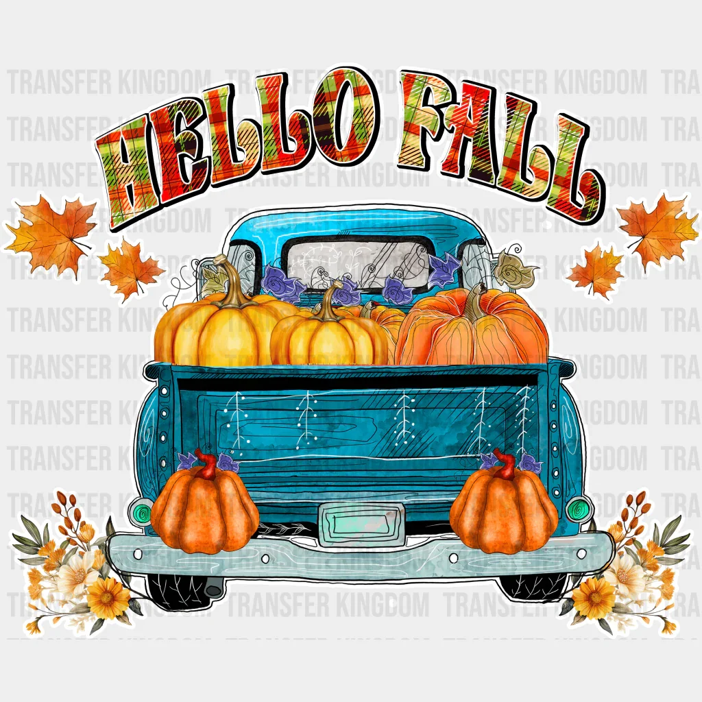 Hello Fall Blue Truck - Fall DTF Transfer - Image 2