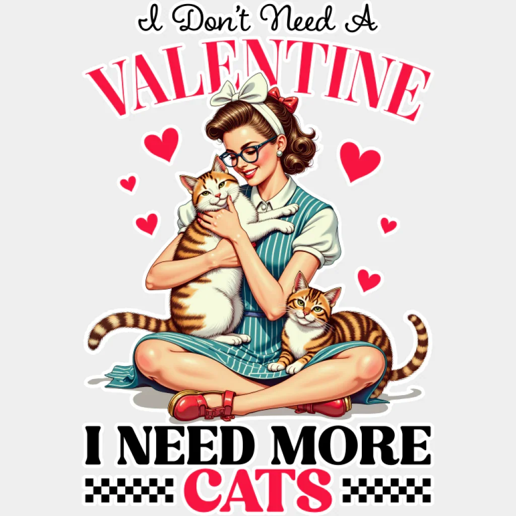 I Don't Need A Valentine I Need More Cats - Cat DTF Transfer - Image 2