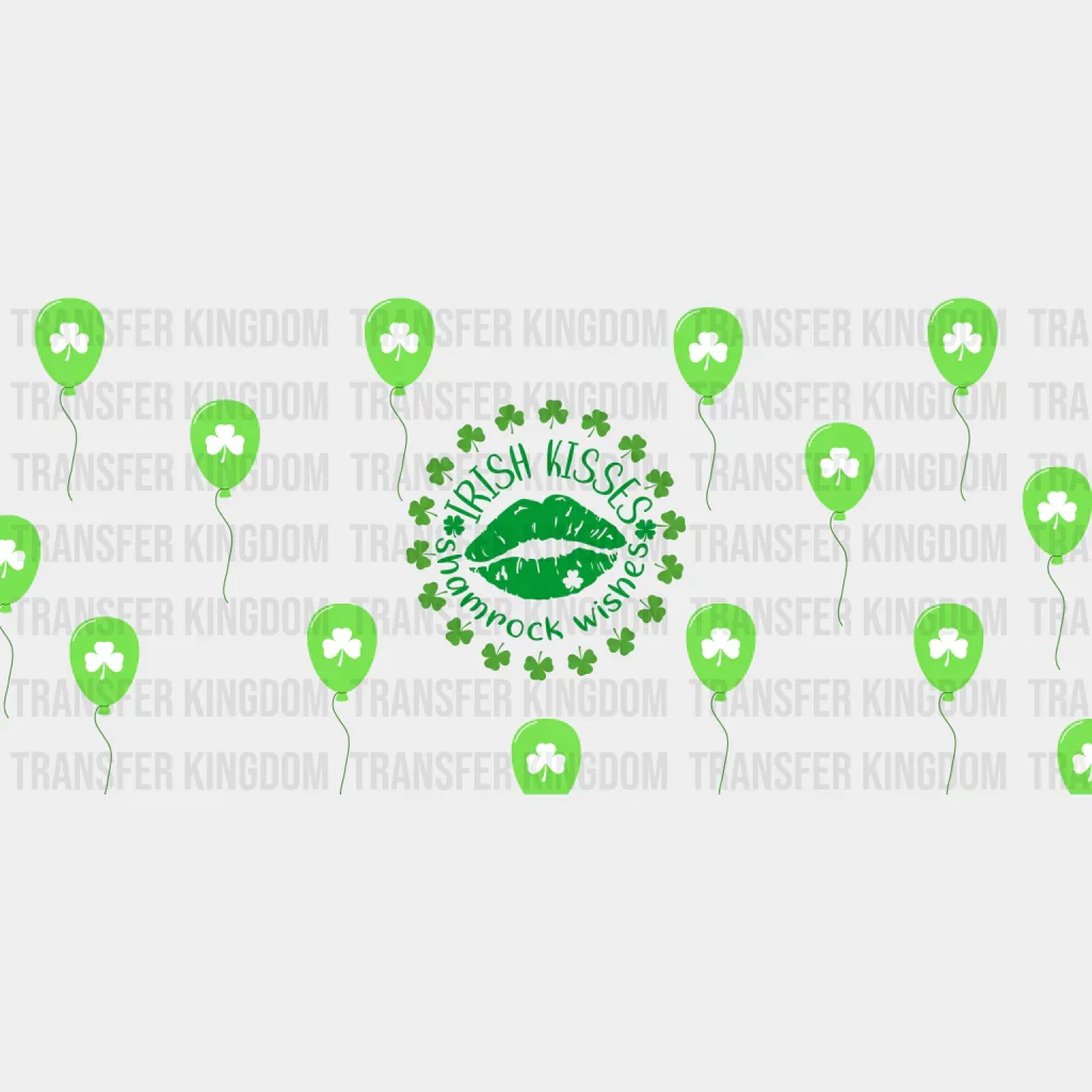 Irish Kisses Shamrock Wishes - St Patrick Cup Wrap UV Sticker Permanent UV DTF Decal