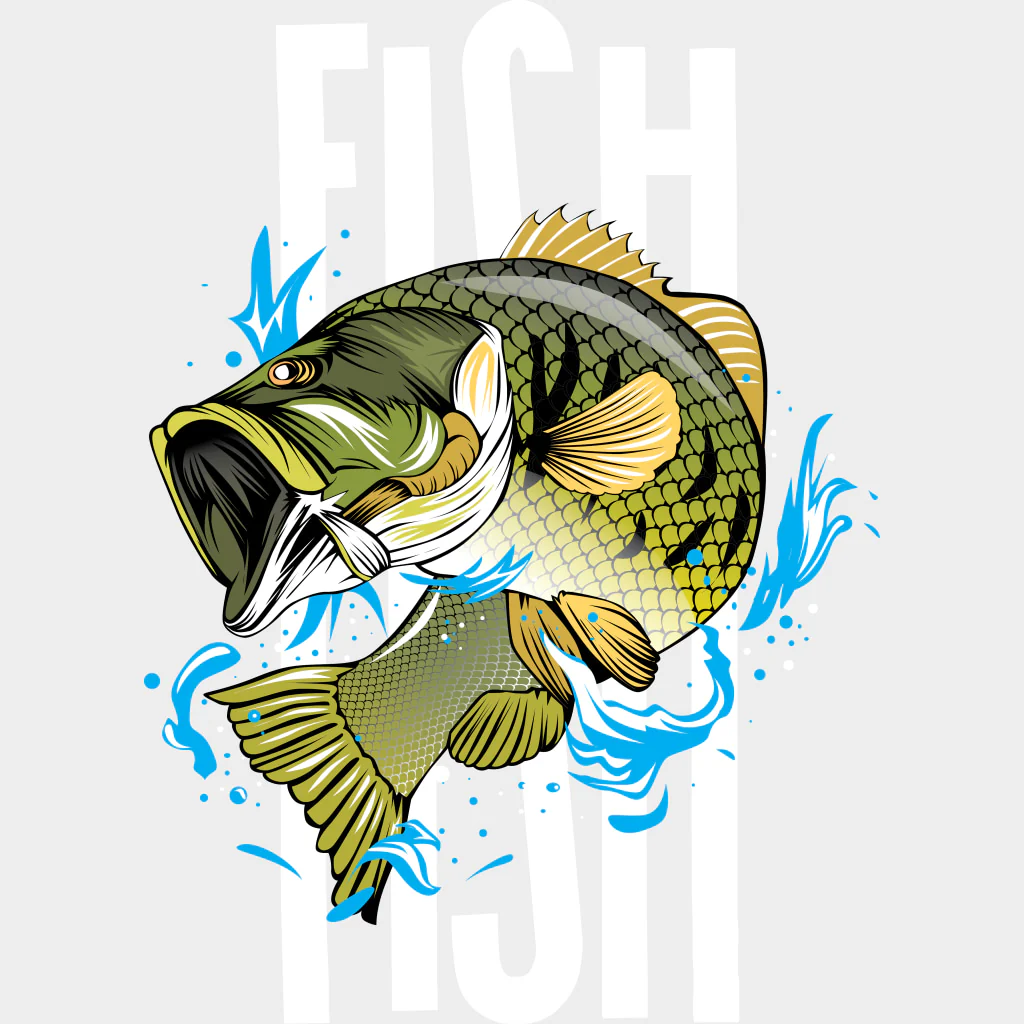Largemouth Bass, B&W - Fishing DTF Transfers - Image 2