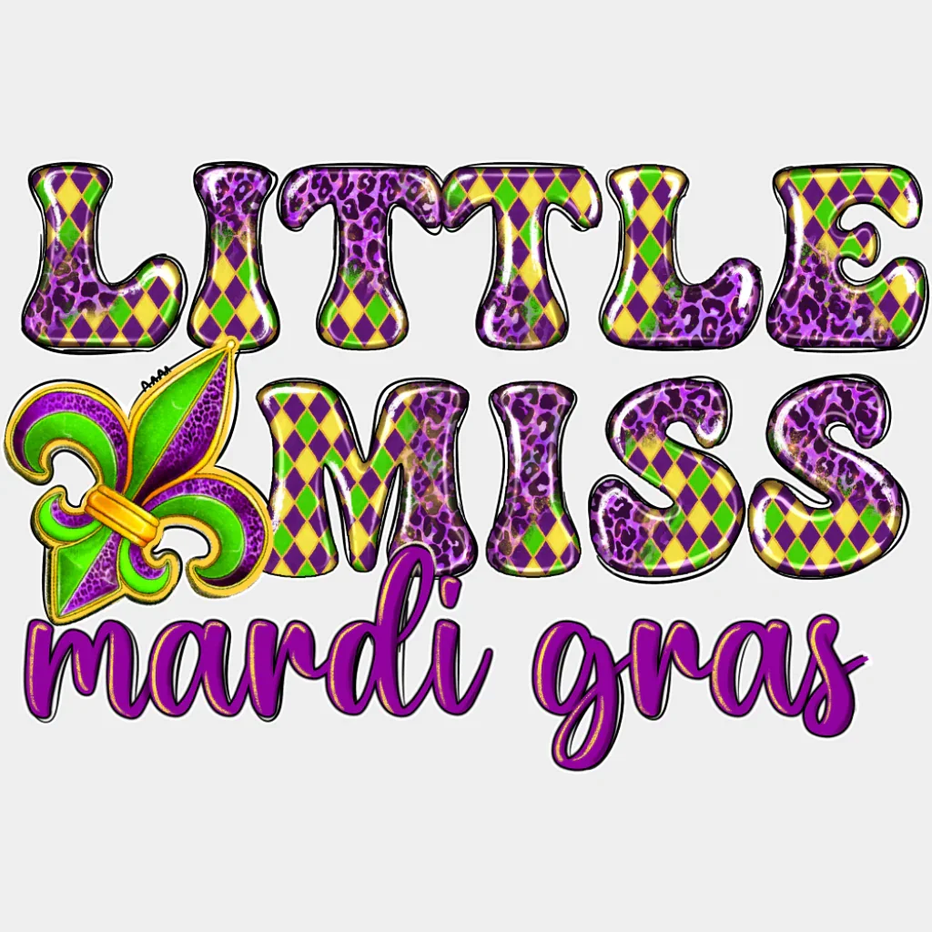 Little Miss Mardi Gras Fleur de Lis - Mardi Gras DTF Transfer - Image 2