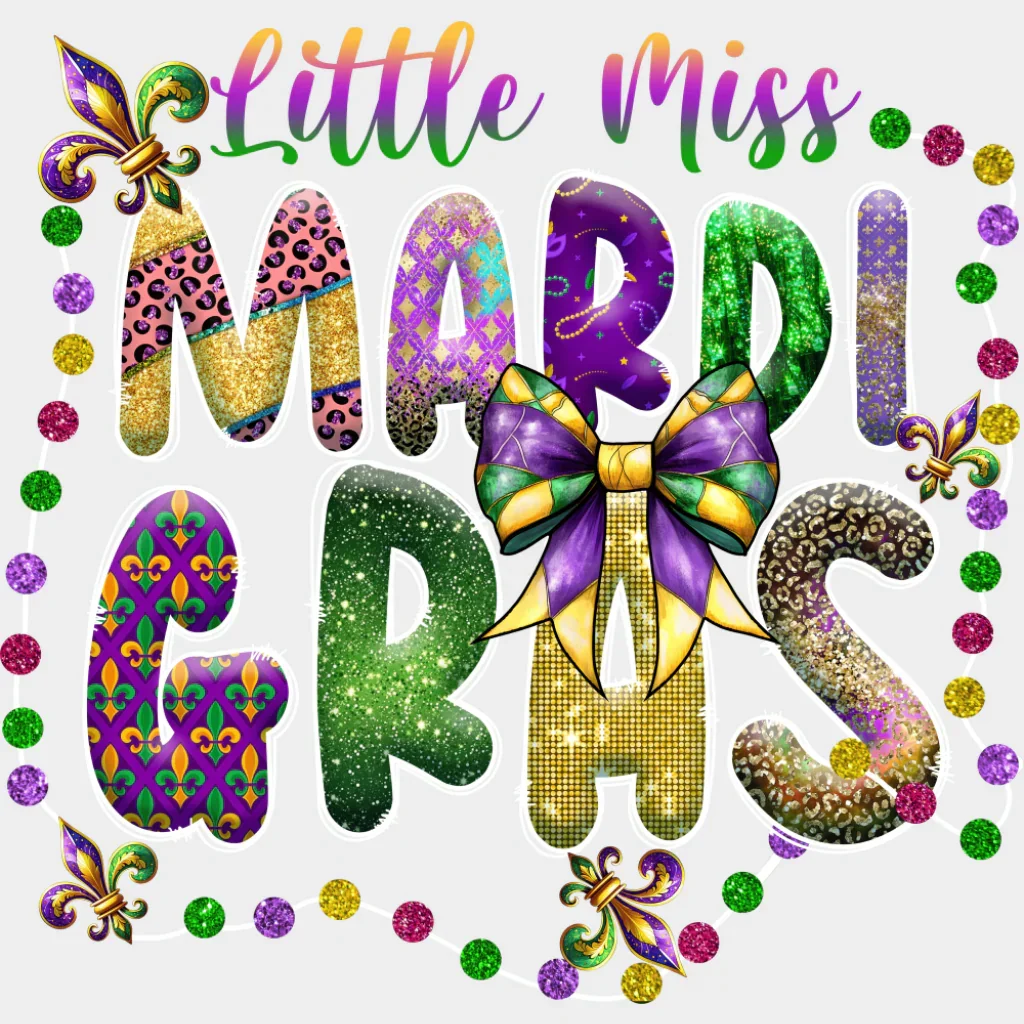 Little Miss Mardi Gras Gemstones - Mardi Gras DTF Transfer - Image 2