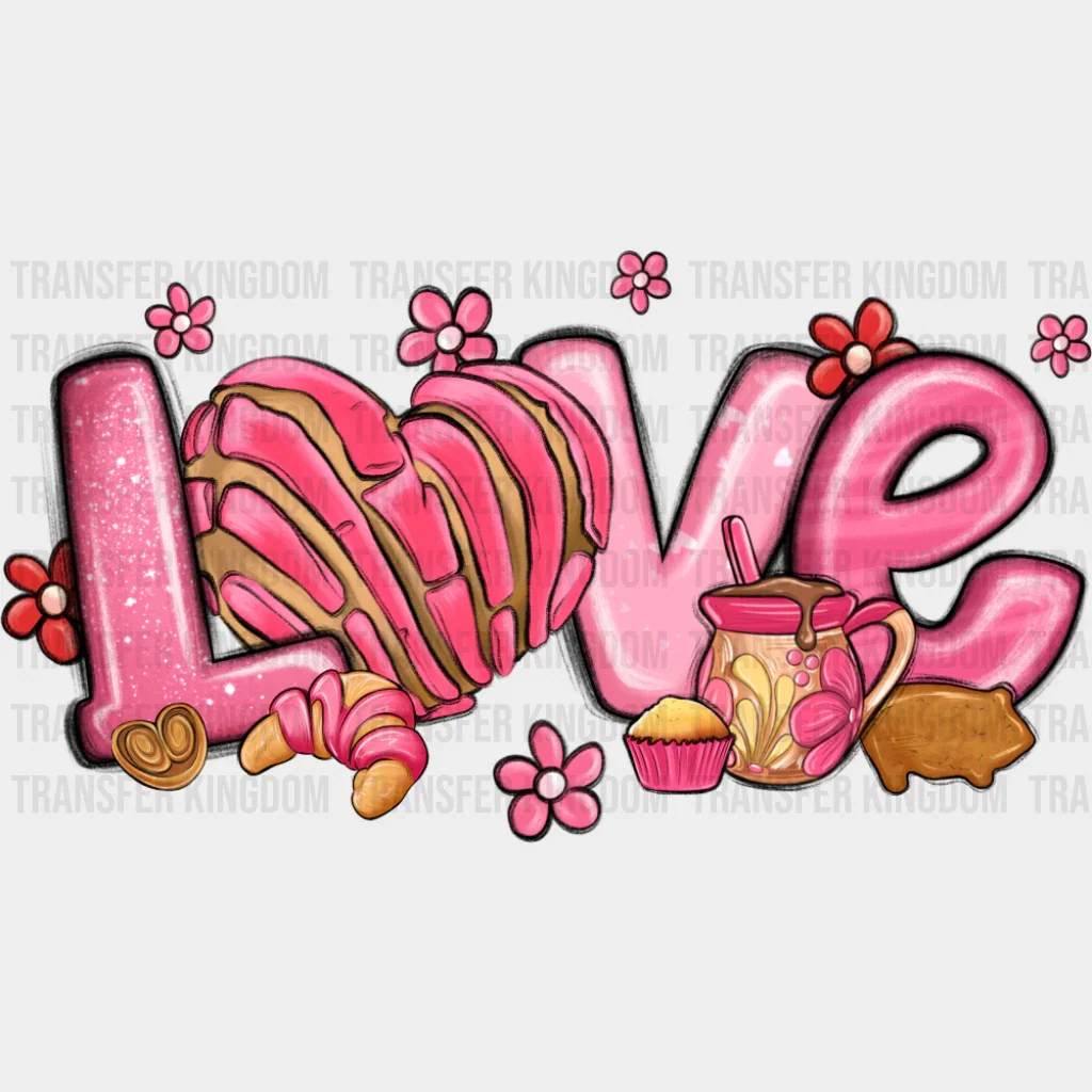 Love Pink Heart And Flowers - Valentine's Day DTF Transfer