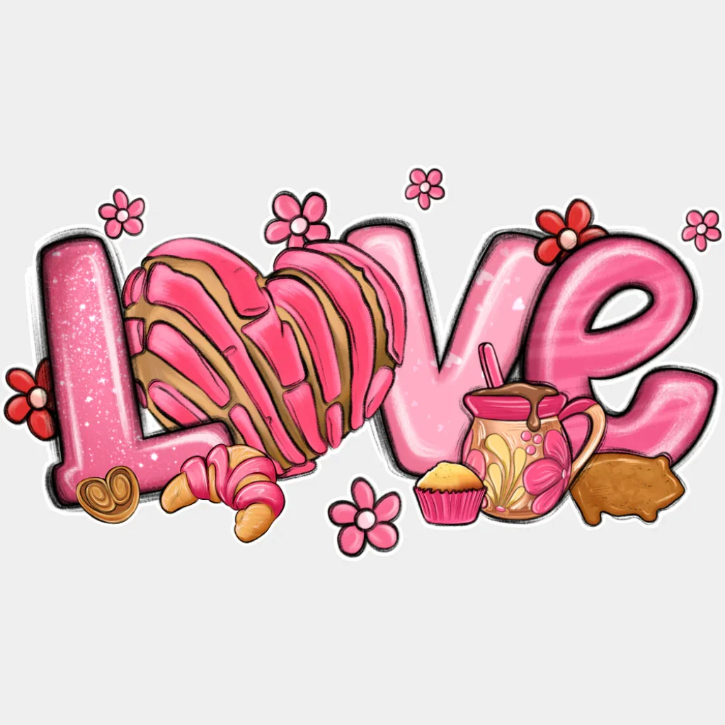 Love Pink Heart And Flowers - Valentine's Day DTF Transfer - Image 2