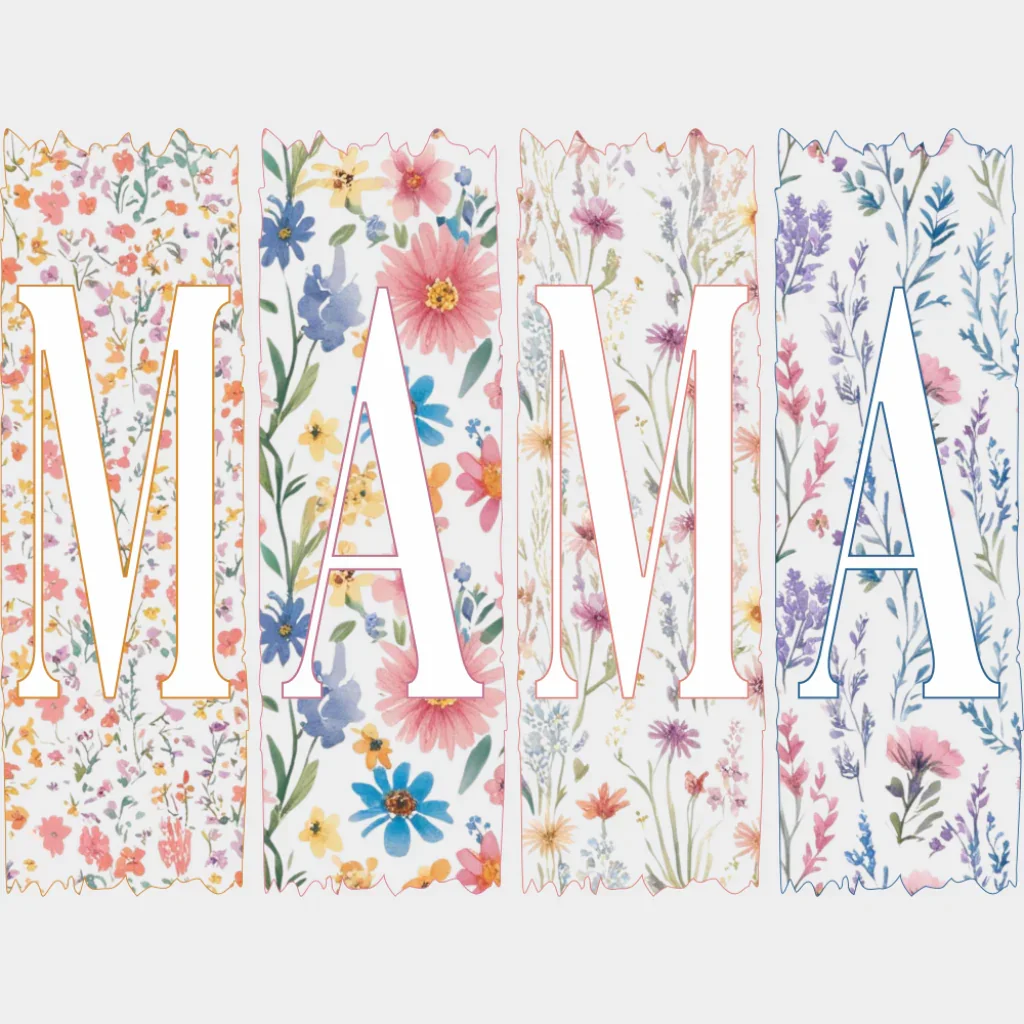 Mama Pink & Blue Flowers B&W - Mother's Day DTF Transfer - Image 2