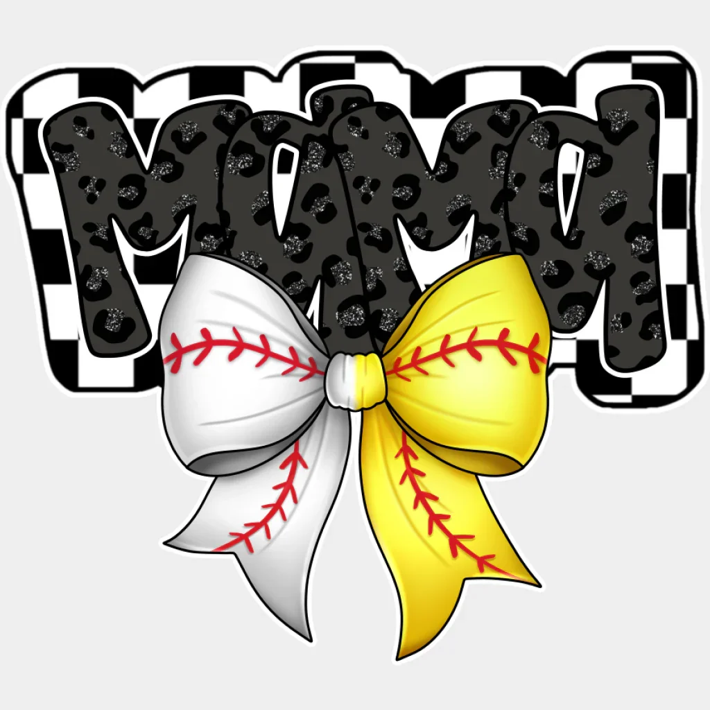 Mama White And Yellow Ribbon Design - Baseball DTF Transfer - Image 2