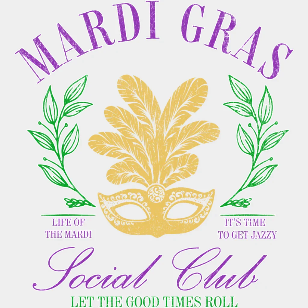 Mardi Gras Social Club Mask - Mardi Gras DTF Transfer - Image 2