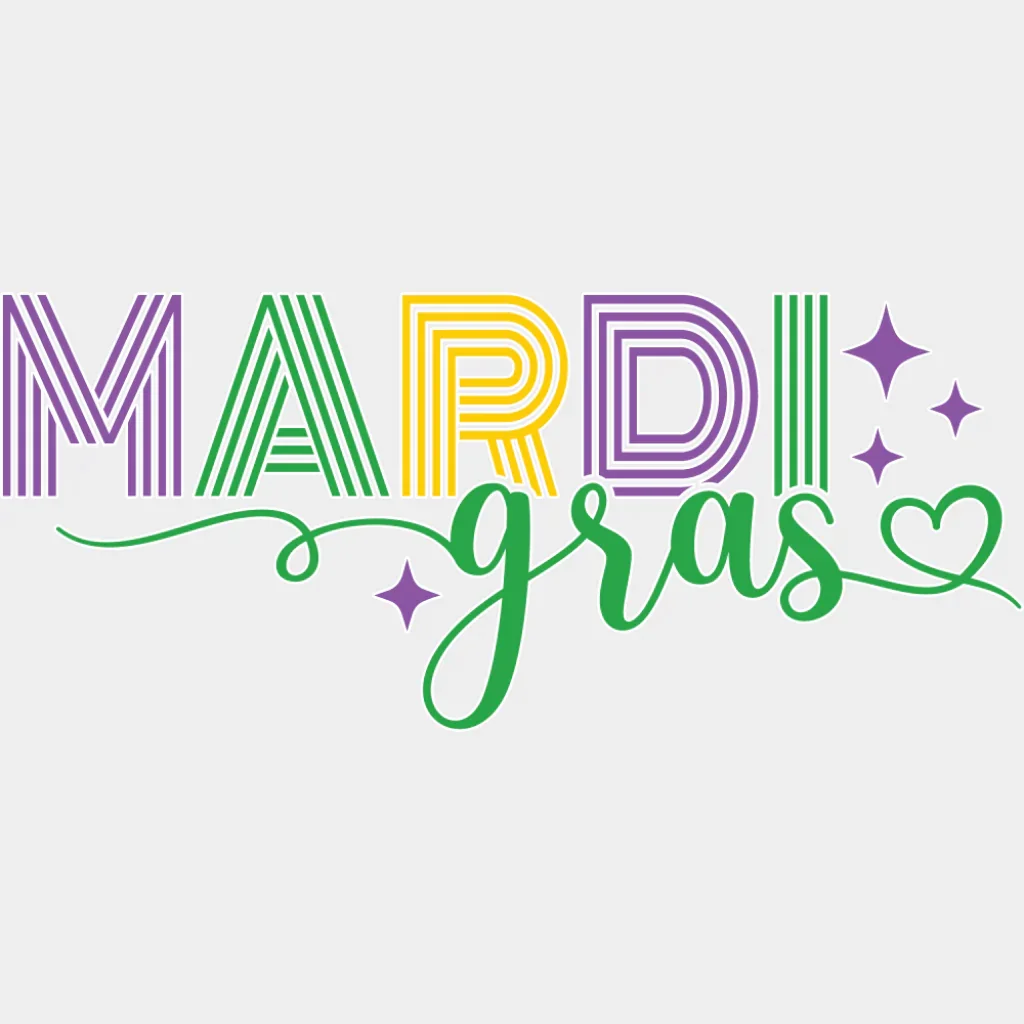 Mardi Gras Stars And Heart - Mardi Gras DTF Transfer - Image 2