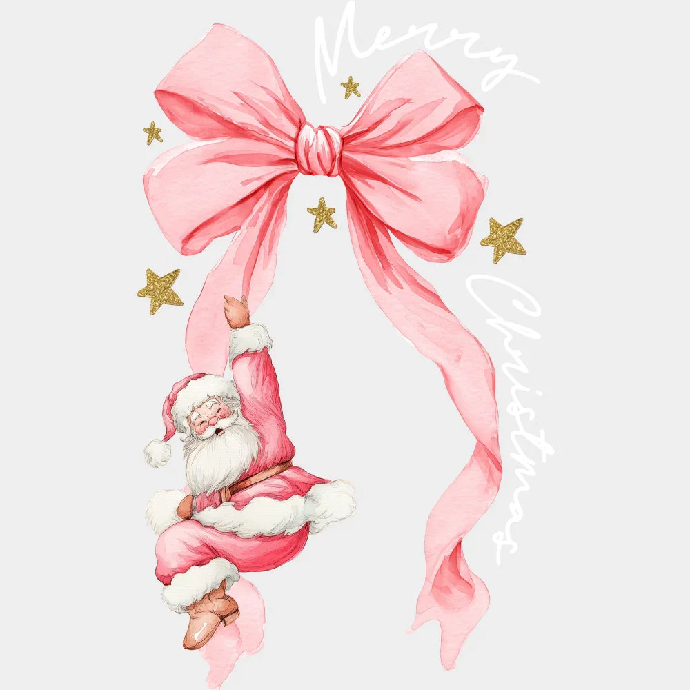 Merry Christmas Pink Ribbon - Christmas DTF Transfer - Image 2