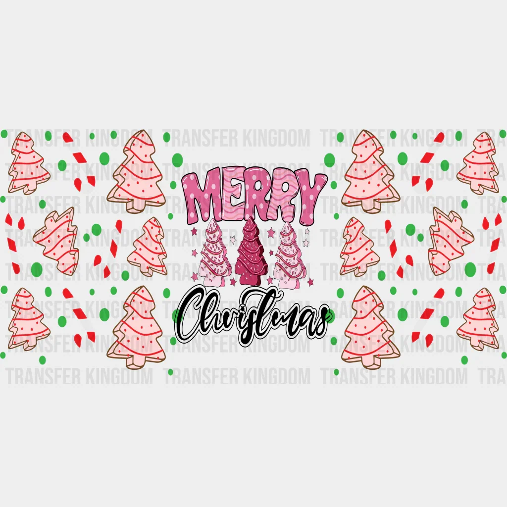 Merry Christmas Pink Tree - Christmas Cup Wrap UV Sticker Permanent UV DTF Decal