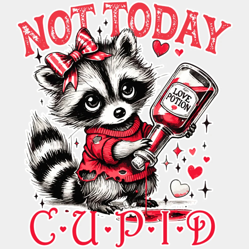 Not Today Cupid Raccoon Love Potion - Valentine's Day DTF Transfer - Image 2