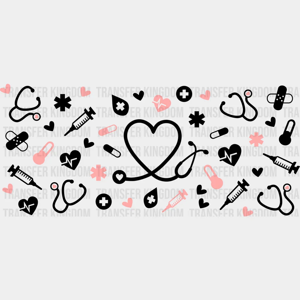 Nurse Heart Stethoscope - Nurse Cup Wrap UV Sticker Permanent UV DTF Decal