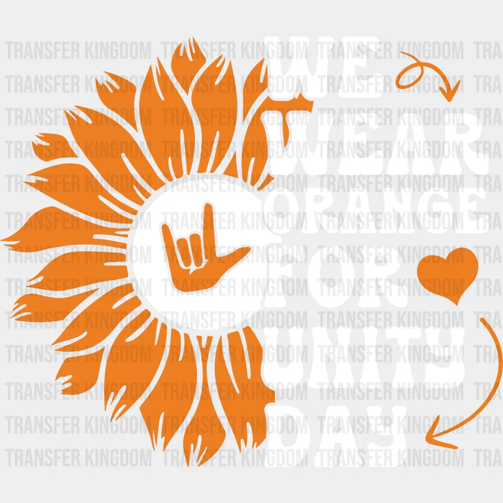 Orange For Unity Day Flower Design - Anti Bullying Iron On DTF Transfer - Image 2
