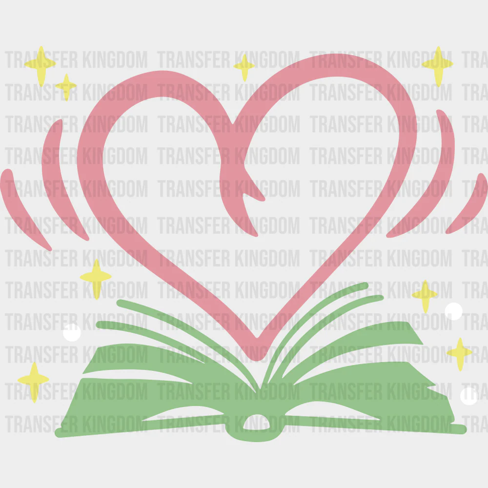 Pink Heart, Green Book - Librarian DTF Transfers