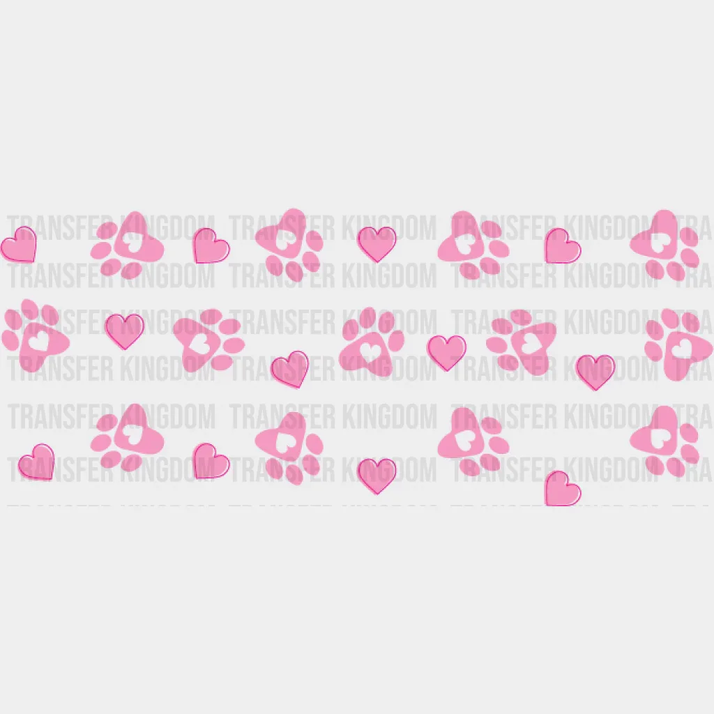 Pink Paw And Heart - Pets Cup Wrap UV Sticker Permanent UV DTF Decal