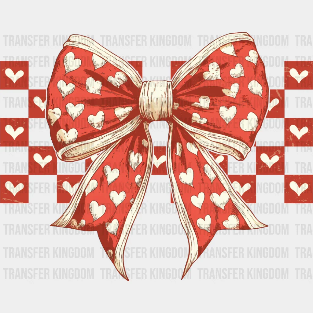 Red And White Heart Pattern Ribbon - Valentine's Day DTF Transfer