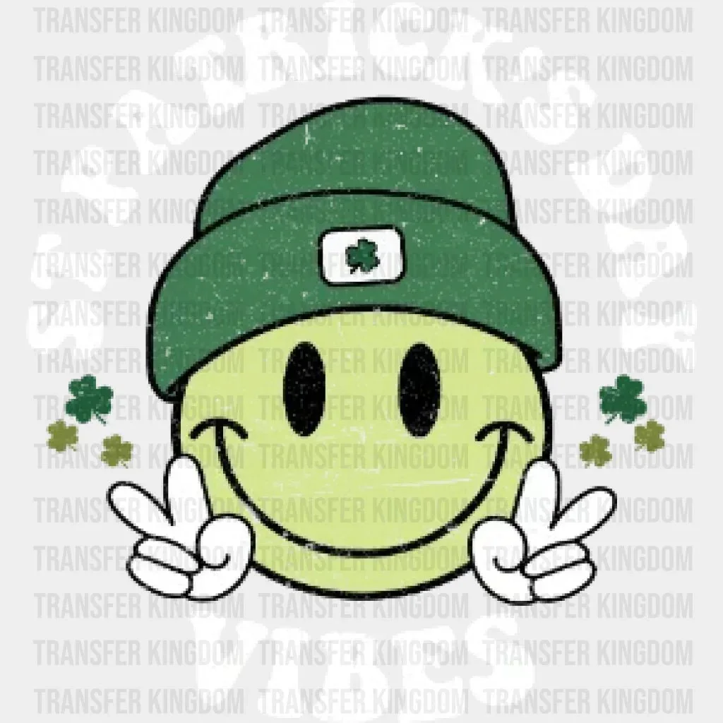 Retro Smiley Face St. Patrick's Day Vibes Distressed Design - DTF heat transfer - Image 2