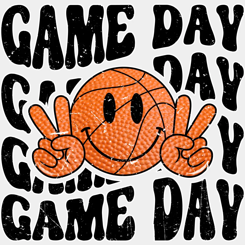 Smiley Peace Sign Game Day Basketball Design - Basketball DTF Heat Transfer - Image 2