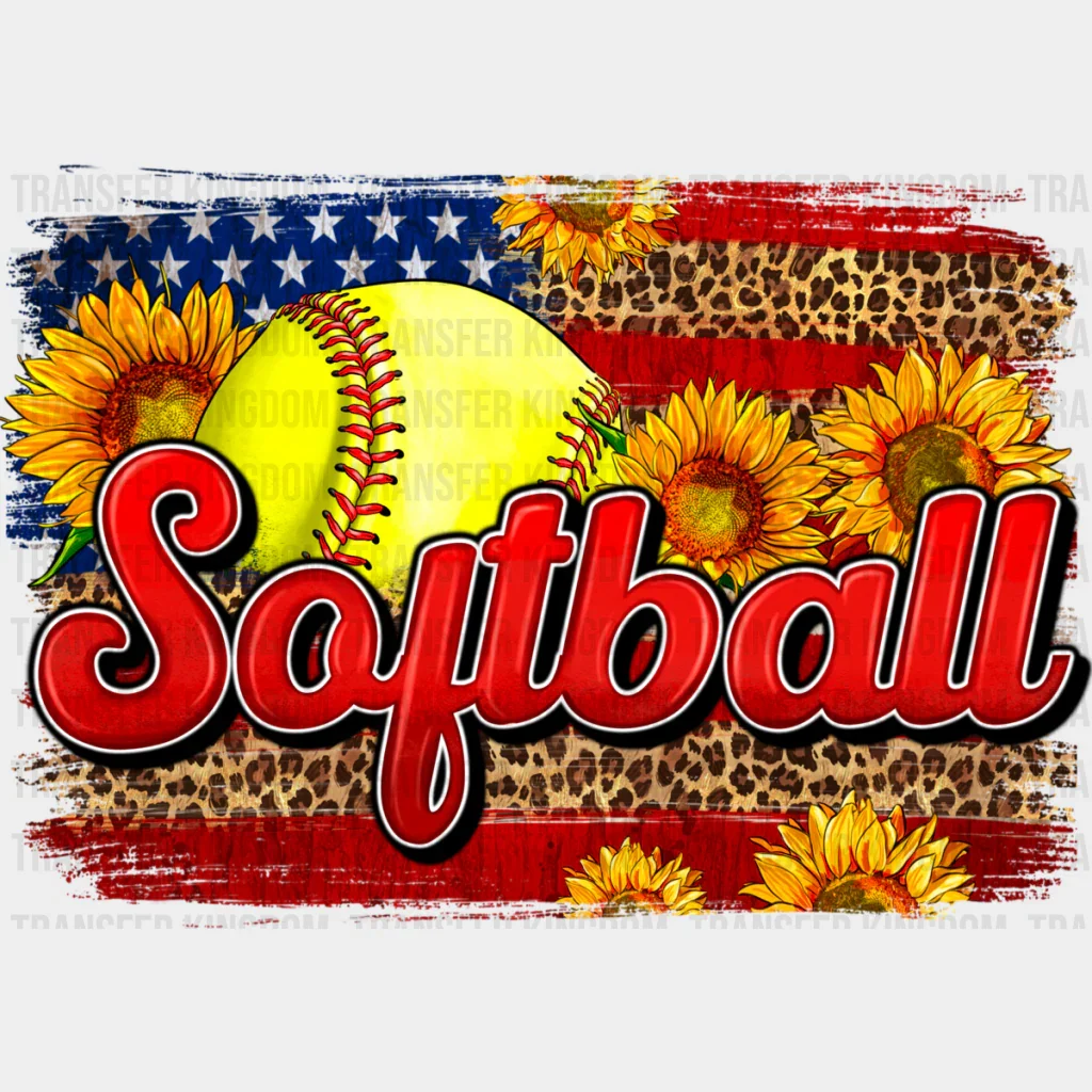 Softball US Flag Sunflowers Design - Softball DTF Heat Transfer