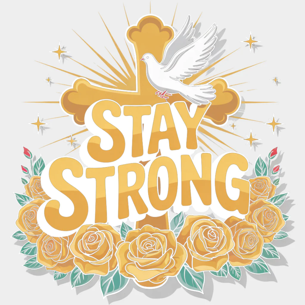 Stay Strong, Gold Roses & Cross - Quotes DTF Transfers - Image 2