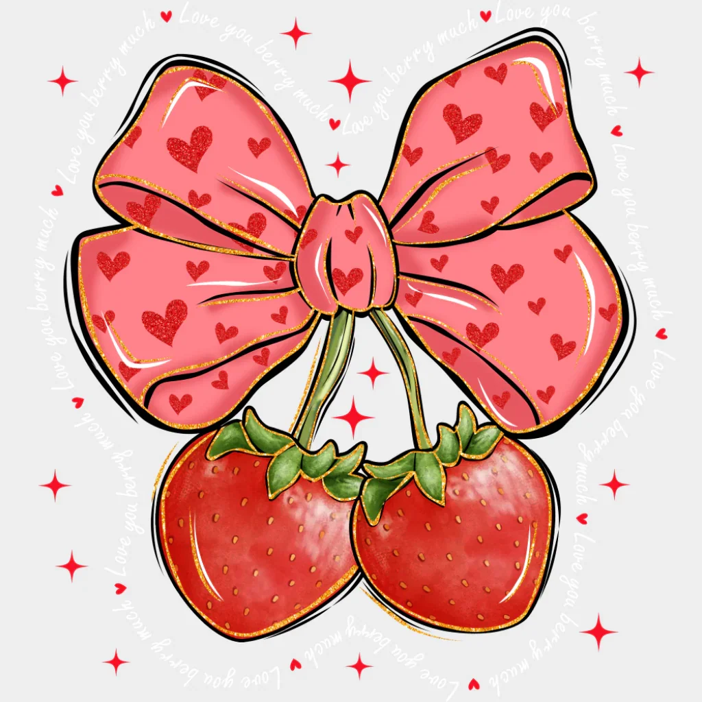 Strawberries Ribbon Design - Valentine's Day DTF Transfer - Image 2