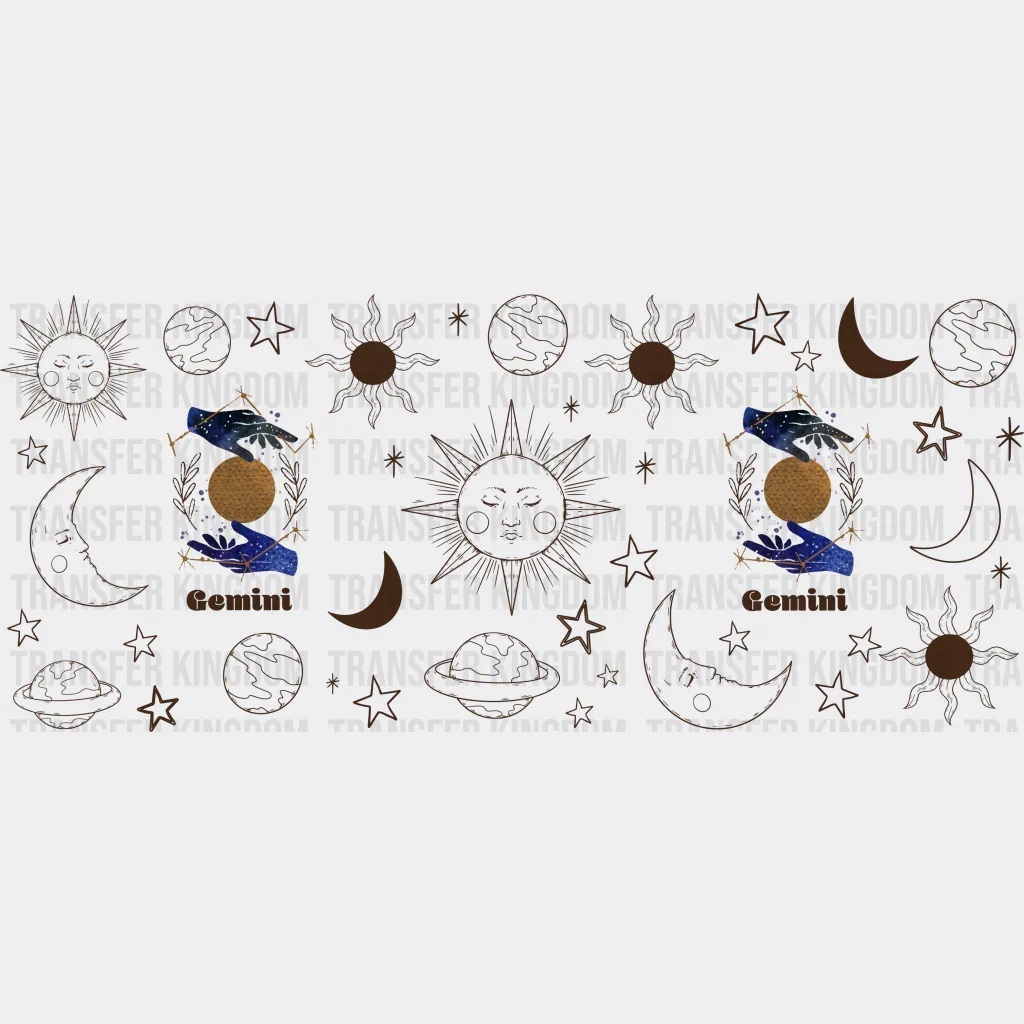 Sun And Moon Gemini Sign - Zodiac Cup Wrap UV Sticker Permanent UV DTF Decal