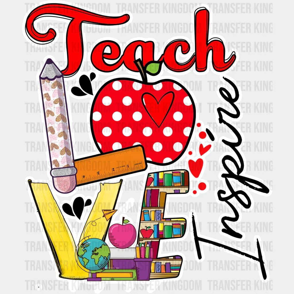 Teach Love Apple Design - Teacher DTF heat transfer - Image 2