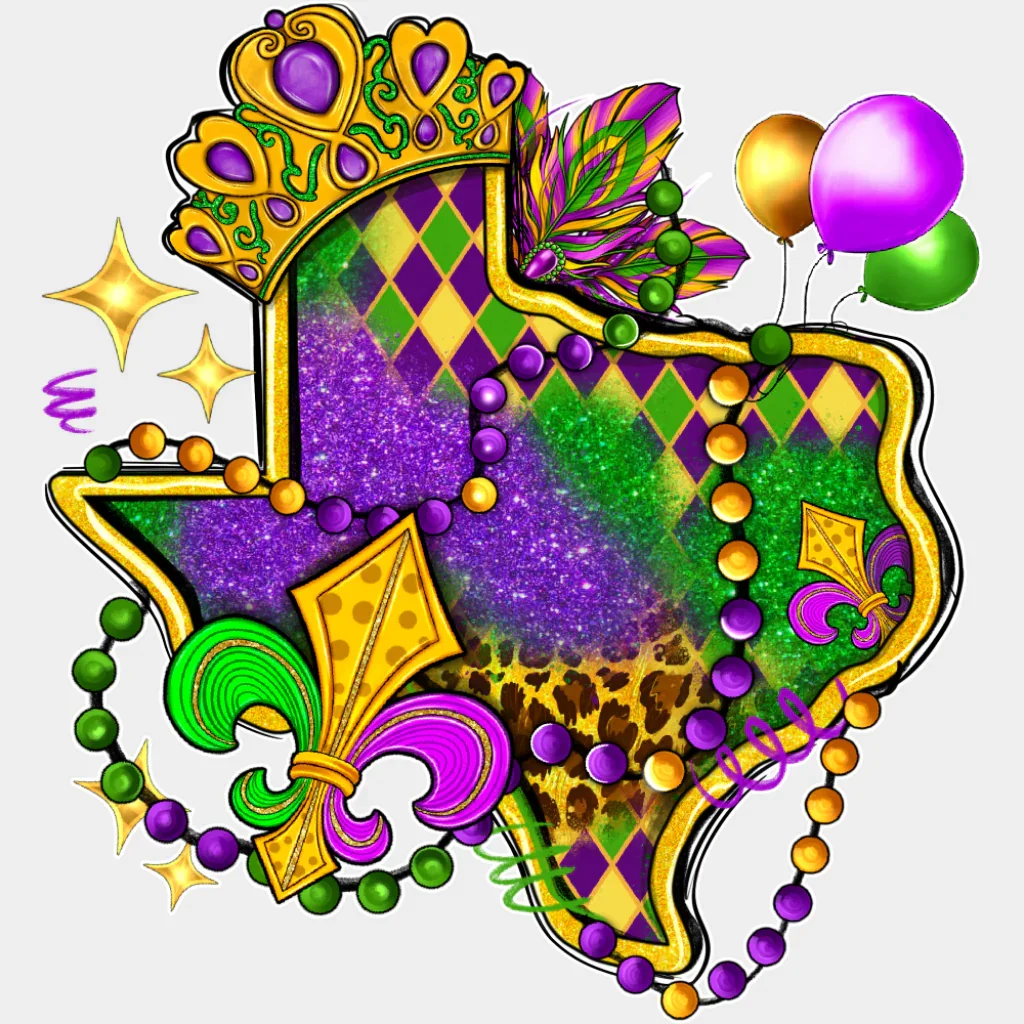 Texas Map Colorful - Mardi Gras DTF Transfer - Image 2