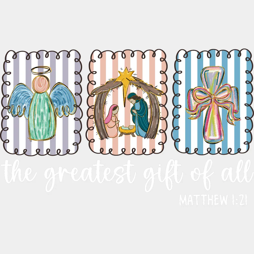 The Greatest Gift Of All B&W Matthew 1:21 - Christmas DTF Transfer - Image 2