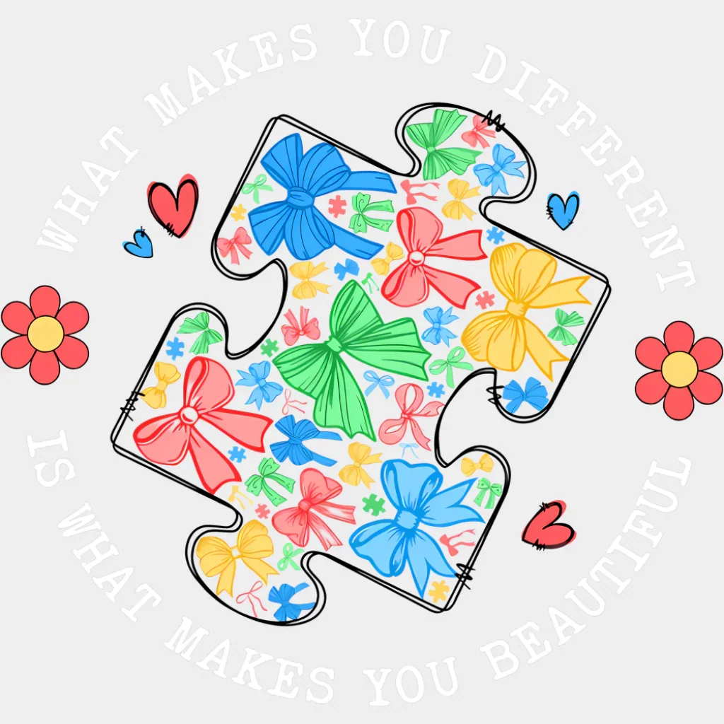 What Makes You Different Is What Makes You Beautiful B&W - Autism Awareness DTF Transfer - Image 2